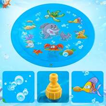 Blue Inflatable Splash Mat With Ocean Theme - PVC Outdoor Water Spray Mat For Lawn Play, Durable And Easy To Inflate, Perfect For Summer Fun, Splash Play Mat|Fun Inflatable Mat|Durable PVC Mat, Water Sprinkler For Outdoor