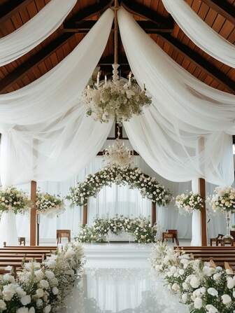 1pc, WhiteWedding Arch Curtain Decoration Tulle Valance, Classic Polyester Drape Chiffon Fabric, Elegant Tulle Chiffon Fabric Tulle Is Very Suitable For Wedding, Proposal, Engagement, Marriage And Backdrop Decoration