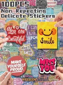 100 piezas de etiquetas 2D planas con frases motivacionales de energía positiva de temática variada, no repetitivas, delicadas, para decoración de artículos de papelería, regalos para fiestas, celebraciones, decoración del hogar, regalos de cumpleaños, equipaje, cuadernos, botellas de agua, temporada de regreso a clases