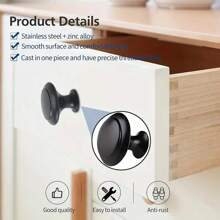 10pcs Matte Black Aluminum Cabinet Knobs, Solid Metal Round Drawer Pulls, 1 Inch Flat Stainless Steel Handles Suitable For Nursery, Kitchen, Dresser And Doors