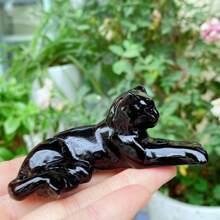 1 pieza Figura de gato de Obsidiana natural/Ópalo, Gato de cristal de cuarzo, Estatua de animal de cristal, Decoración para el hogar, Artículo de regalo de cristal; *El ópalo es sintético, por favor evite si le preocupa