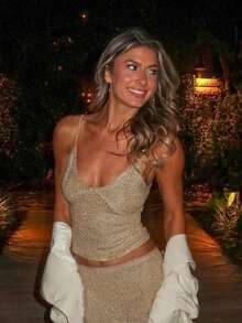 MejorY2K 女士性感亮片针织露背V领闪亮吊带背心，适合夏季休闲外出、度假、派对、夜店、音乐节等场合。