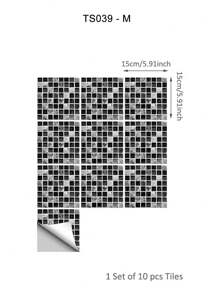 10pcs Self-Adhesive Kitchen Mosaic Tile Sticker Splashback Decoration Bathroom Adhesive Wall Vinyl Waterproof PVC Wallpaper Panel