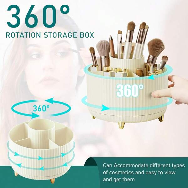 1 Stück, 360° drehbarer Pinselhalter für Make-up, Make-up & Hautpflege Aufbewahrungsbox, Kosmetikaufbewahrungsschrank, Stiftaufbewahrungsbox, 5 Steckplätze Make-up Pinselbecher, für Zimmer, Zuhause, Schlafzimmer, Badezimmer, Schreibtisch, Accessoires, einzigartiges Geburtstags-/Weihnachtsgeschenk, Schulmaterialien
