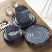Richmount 12 Piece Dinnerware Sets, Plates And Bowls Sets For 4, Dishwasher & Microwave Friendly - 藍色 - 查看 4