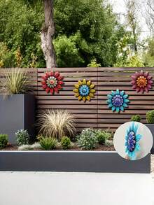 1 Stück/ 4 Stück Farbenfrohe Metallblumen Wanddekoration - Bunte Außen-, Garten-, Terrassen-, Wohnzimmer-, Party- und Hochzeitsdekoration - Ohne Strombedarf - Perfekt für Zaun oder Wandakzente, Terrassendekoration, Blumenmuster Design, langanhaltend Außendekoration