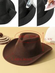 1pc Unisex Solid Boho Cowboy Hat Jazz Panama Hat Cowgirl Hat Soft Felt Hat Fedora Hat Western Suitable For Outdoor
