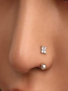 1pc 925 Sterling Silver Four-Leaf Clover Nose Ring/Nose Stud/Lip Ring/Ear Cuff/Ear Cartilage Hoop