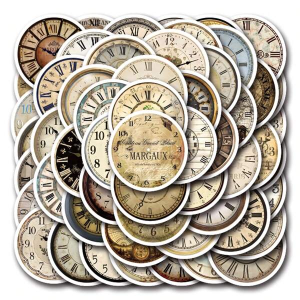 55 Piezas de pegatinas de relojes vintage, calcomanías de relojes nostálgicos, pegatinas de vinilo para botellas de agua, portátiles, teléfonos, equipaje, diarios, scrapbooking, planificadores, bicicletas, audífonos, regalos