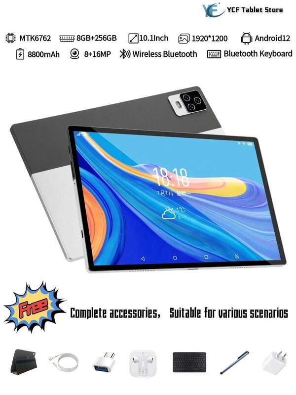Tablet PC E-Bookreader 10.1 Inch MT6762 Deca-Core 8+256GB 8000mAh Multi-Camera Supports Dual SIM 4G Network And With Case,Keyboard,Pen,Earphone,Data Cable,Charger