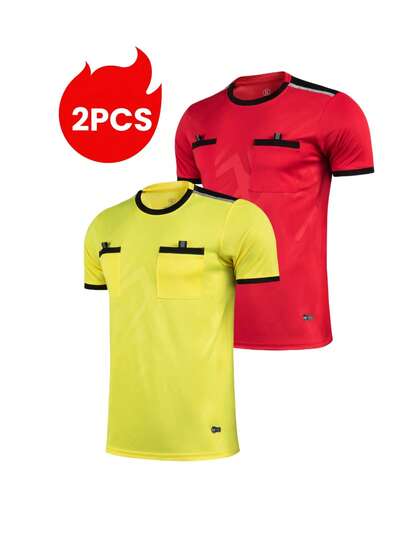 2pcs Sports Referee Uniform, Comfortable Breathable Short Sleeve T-Shirt With Pockets For Football, Badminton, Table Tennis And Other Sports Training And Running