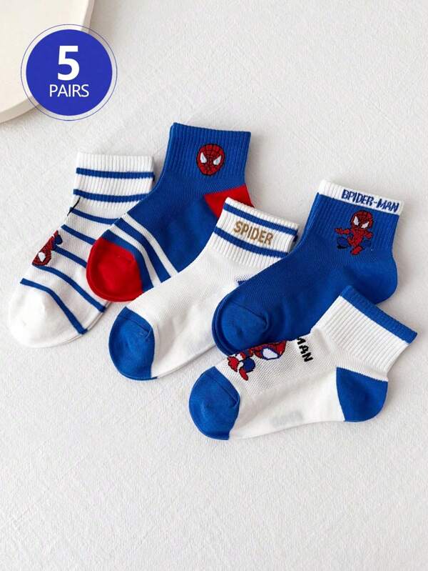 Disney 5 pares de calcetines para niños/niñas, con estilo y diseños geniales de superhéroes, /telaraña/rayas/letras, suaves, cómodos, transpirables y versátiles, ideales para regalos, vuelta al colegio, deportes al aire libre, viajes y uso diario.