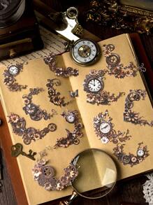 12 Peças/Pacote Adesivos Rígidos Ocos de Engrenagem de Relógio Vintage, Adesivos Decorativos de Artesanato DIY de Scrapbooking para Jornais, Álbuns, Artigos Escolares, De Volta às Aulas