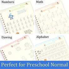 4pcs Spanish Handwriting Practice Notebook, Montessori Reusable Educational Calligraphy Alphabet Practice Toy Version Children Handwriting Exercise Book - Multicolor - View 8