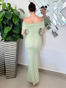 Andrea Bello Women's Elegant Sexy Waist Tightening Ruched Sheer Bodycon Long Sleeve Mint Holiday Party Dress Women's Beach Wear Women's Dress Elegant Holiday Wear Women's Dress Elegant D, Sage Green Dress - Mint Green - View 4