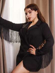 Lupita Cardoza 翻领流苏长款西装外套 - 黑色 - 查看 3