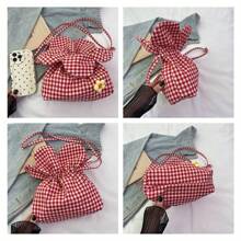 1 pieza Bolsa de cosméticos, nueva bolsa de almacenamiento de cosméticos de moda con diseño a cuadros en colores contrastantes