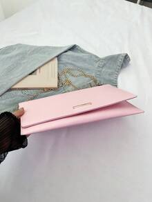 Small Designer Envelope Purse, Vintage Style Solid Color Handbag For Women - Pink - View 8