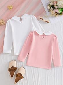 Conjunto de camiseta delgada de manga larga con cuello de solapa para niña, para otoño
