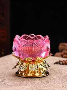 1pc, Elegant Crystal Lotus Candle Holder, Tabletop Religious Candlestick Decor, Alloy Butter Lotus Candlestick Ideal For Christmas, Easter, Thanksgiving, And More, Elegant Candle Holder, Candle Decor