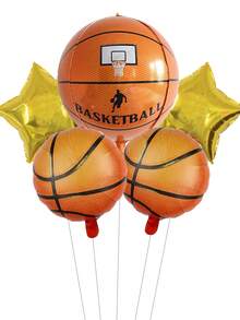 5pcs Basketball Balloons Set 4D Stereoscopic Basketball Helium Balloon Basketball Court Decorate Theme Party Birthday Decoration,Christmas - Multicolor - View 7