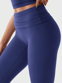 YEOREO Romola Fold Over Waist Yoga Leggings For Women Buttery Soft Hidden Scrunch Butt Lifting Workout Tights - Màu xanh biển sâu - Xem 4