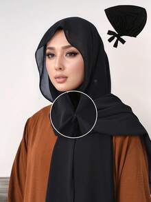 1 件女式头纱磁扣纯色雪纺围巾连帽帽头巾头巾，透气舒适，适合日常佩戴