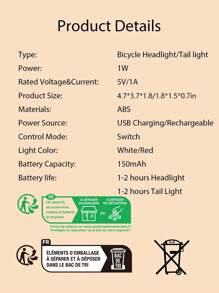 1 pezzo Mini luce anteriore e posteriore per bicicletta multifunzionale in ABS, ricaricabile USB, alta luminosità, adatta per ciclismo, escursionismo e campeggio all aperto