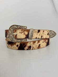 DVN Cow Print Belt, Western Buckle Leather Belt, Fashionable Versatile Fall, Autumn, Halloween Autumn-Winter Accessories,Suitable For Teens, Youth,Men,Casual, Outdoor, Athletic, Vacation, Graduation Gifts, Birthday, Daily Wear - Multicolor - View 22