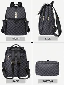 Women's Anti-Theft Geometric Pattern PU Soft Leather Backpack, Multifunctional Fashion Daily Bag, Multi-Pocket Lightweight Travel Bag, Large Capacity Minimalist Bookbag, Convenient Backpack Suitable For Students, Nurses, Teachers, Business Professionals, Travel, Commuting, Shopping, Office, Dating, Hiking, Training, Work, Birthday Gift, Holiday Gift - Multicolor - View 7