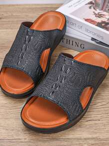 Plus Size Men Casual Fashion Slip-On Sandals, Comfortable Non-Slip Beach Slippers, Suitable For Fathers