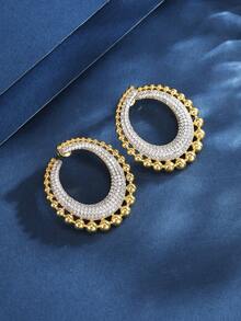 1 Pair Fashionable Copper Material Cubic Zirconia Decor Oversized Hoop Earrings - 020846 - View 12