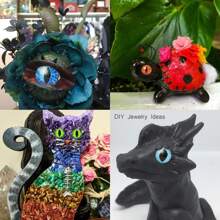 Glow In The Dark Animal Eyes Cabochons - 20 Pairs Mixed Glass Eyes For DIY Crafts, Toys (Dragon, Snake, Lizard, Owl)