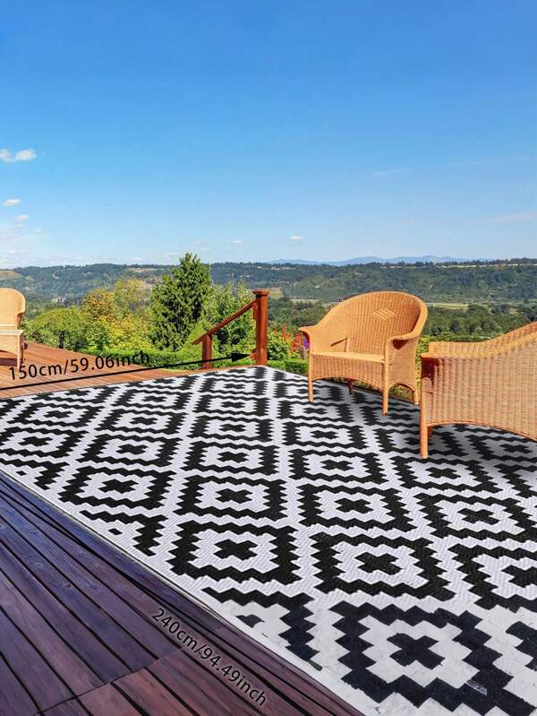5'x8' Outdoor Patio Rug, Waterproof Reversible Plastic Grass Carpet For Outdoor, Rv, Camping, Entrance, Porch, Picnic, Beach, Back To School