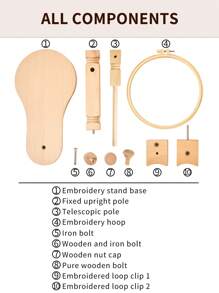 1 قطعة إطار خياطة متعدد الوظائف من الخشب عالي الجودة بلون بيج للتطريز اليدوي، قابل للتدوير، سهل التركيب، مناسب للخياطة من زوايا مختلفة، يأتي مع 1 حلقة تطريز
