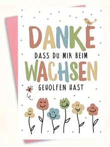 1Pc Handmade German Thank You Card With Envelope - Premium Paper, Colorful Cartoon Design For Birthdays, Anniversaries, And Creative Educators - "Danke" Message In German, Flower Illustrations, Perfect Gift For Any Occasion, Teacher Appreciation Card | Playful Design | Quality Envelope, Cute Card
