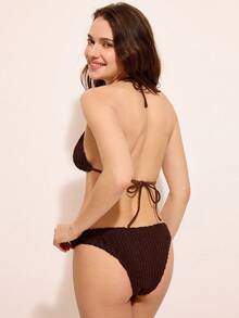 Costasola 2 peças/conjunto Mulheres Verão Praia Cor Sólida Halter Amarrar Maiô Bikini Sexy Maiô - Café - Visão 6