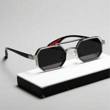 1 paire de lunettes de mode à monture métallique géométrique, unisexe, de taille moyenne-petite, mode et casual