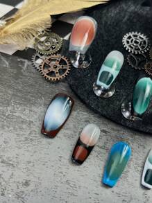 10 Peças de Unhas Postiças Irregulares em Formato de Caixão Médio, Listradas Multicoloridas Estilo Y2K Completamente Cobertas, Estilo Punk Europeu Garota Legal, Pontas de Unhas Estilo Francês Contrastante, Adequado para Meninas e Mulheres, Acompanha 1 Mini Lixa de Unha e 1 Etiqueta Adesiva
