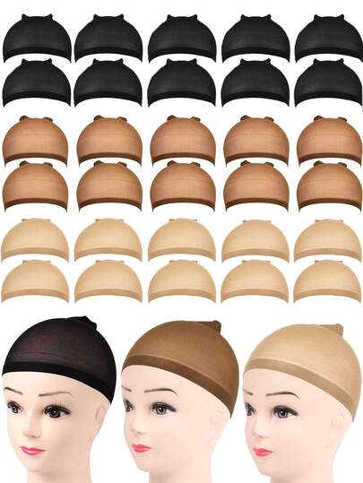 12 PIÈCES Perruque de couleur beige pour femmes et hommes, calotte en nylon extensible avec extrémité fermée et maille, ajustement respirant et sécurisé