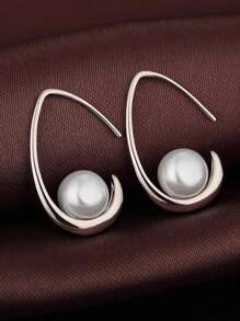 1 par de pendientes con perlas falsas chapados en cobre y plata, diseño elegante y versátil, regalo de joyería