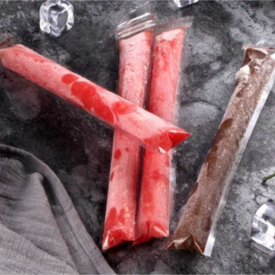 1/10/50/100 piezas - Bolsas selladas a baja temperatura para helado, jugo de helado, helado casero y envasado de alimentos, bolsas de regalo de cocina para fiestas, bolsas desechables para paletas de hielo, bolsas de hielo, bolsas transparentes autosellantes para paletas de hielo (el color del embudo es aleatorio)