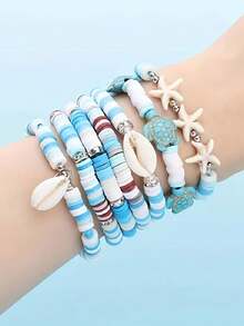 1 盒海洋主题串珠套装，夏季假日风格友谊手链工艺套装，含粘土珠，可用于珠宝制作 - 项链、手链、耳环 DIY 工艺品、节日礼物 - 彩色 - 查看 6