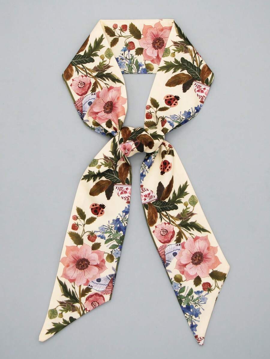 1buc eșarfă de mătase cu imprimeu floral Design elegant Alegerea ideală pentru cadouri Bandană, bandă de păr, bandă pentru cap Ideală pentru a-ți îmbrăca look-ul Ziua Îndrăgostiților
