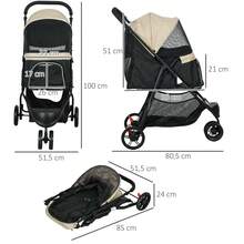 PawHut Carrito para Perros Plegable Carrito para Perros Pequeños con Cubierta para Lluvia Ventana de Malla Cesta y 2 Ruedas Universales Carga 15 kg 80,5x51,5x100 cm - Caqui - Ver 7