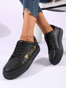 Personalized Heart Design Sneakers, Customizable Glitter Text Name, Birthday, Anniversary, Classmate, Family, Bridesmaid, Bride Gift, Holiday, Couple Casual Shoes - Black - View 7