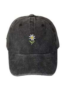 1pc Unisex Embroidered Daisy Washed Baseball Cap, Lightweight Breathable Adjustable Sun Protection Sports Hat Suitable For Spring, Autumn Outdoor Activities Like Travel, Hiking, Cycling - Embroidery - View 2