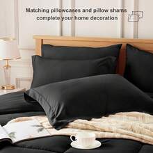 Newspin Queen Bed In A Bag 8 Pieces Comforter Set, Black All Season Bed Set, Queen Bedding Sets With Comforter And Sheets, Pillow Shams, Flat Sheet, Fitted Sheet, Pillowcases And Bed Skirt - 黑色 - 查看 3