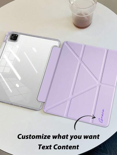 1pc Transparent Acrylic Y-Fold Flat Tablet Stand Cover, Customizable Text, Multi-Angle Stand, Built-In Pencil Slot, High Transparancy Anti-Scratch Acrylic Back Cover, Magnetic Auto Sleep/Wake, Suitable Compatible With IPad Mini6/7/9.7/10.2/10.5/Air4/Air5/10th/10.9/Pro11/Air11(M2) 2024/Pro11(M4) 2024/Air 11-Inch (M3) 2025/IPad (A16) 11 Inch 11th Gen 2025. Product Does Not Include Stylus Pen. Some Models Come With Lens Frame.