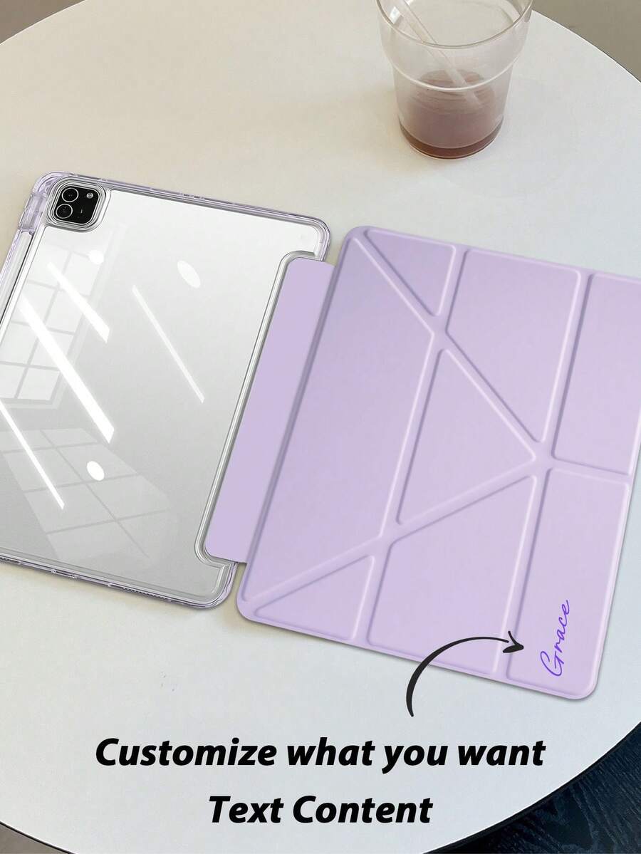 1个透明亚克力Y型折叠平板保护套,浅紫色,可定制文字,兼容iPad Mini 6/Mini 7/9.7/10.2/10.5/Air 4/Air 5/第十代/10.9/Pro 11英寸/Air 11英寸 (M2) 2024/Pro 11英寸 (M4) 2024/iPad Air 11英寸 (M3) 2025/iPad (A16) 11英寸第十一代 2025,不含触控笔,部分型号带镜头框,多角度折叠支架,内置触控笔插槽,高透明亚克力后壳,防刮防弯折,磁吸式自动休眠/唤醒,智能省电,简约/休闲/个性化设计 - 紫羅蘭 - 查看 1
